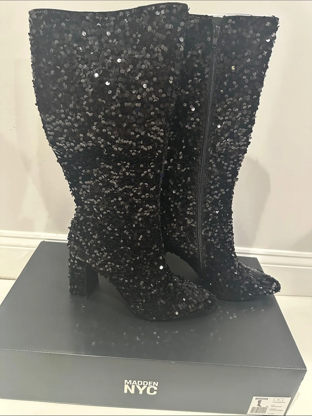 Women's Tall Glitter Block Heel Boots Size 11